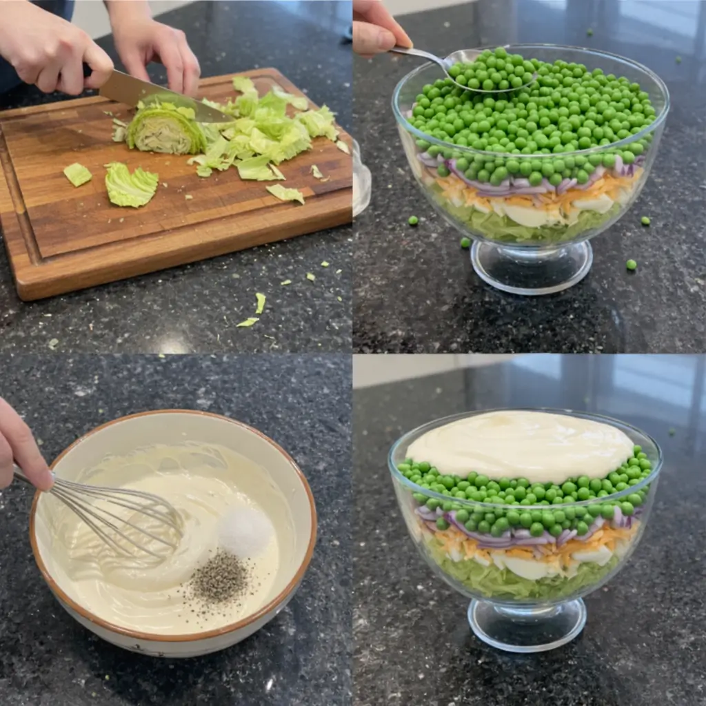7-layer-salad-prep Step-by-step prep of a delicious 7 layer salad.