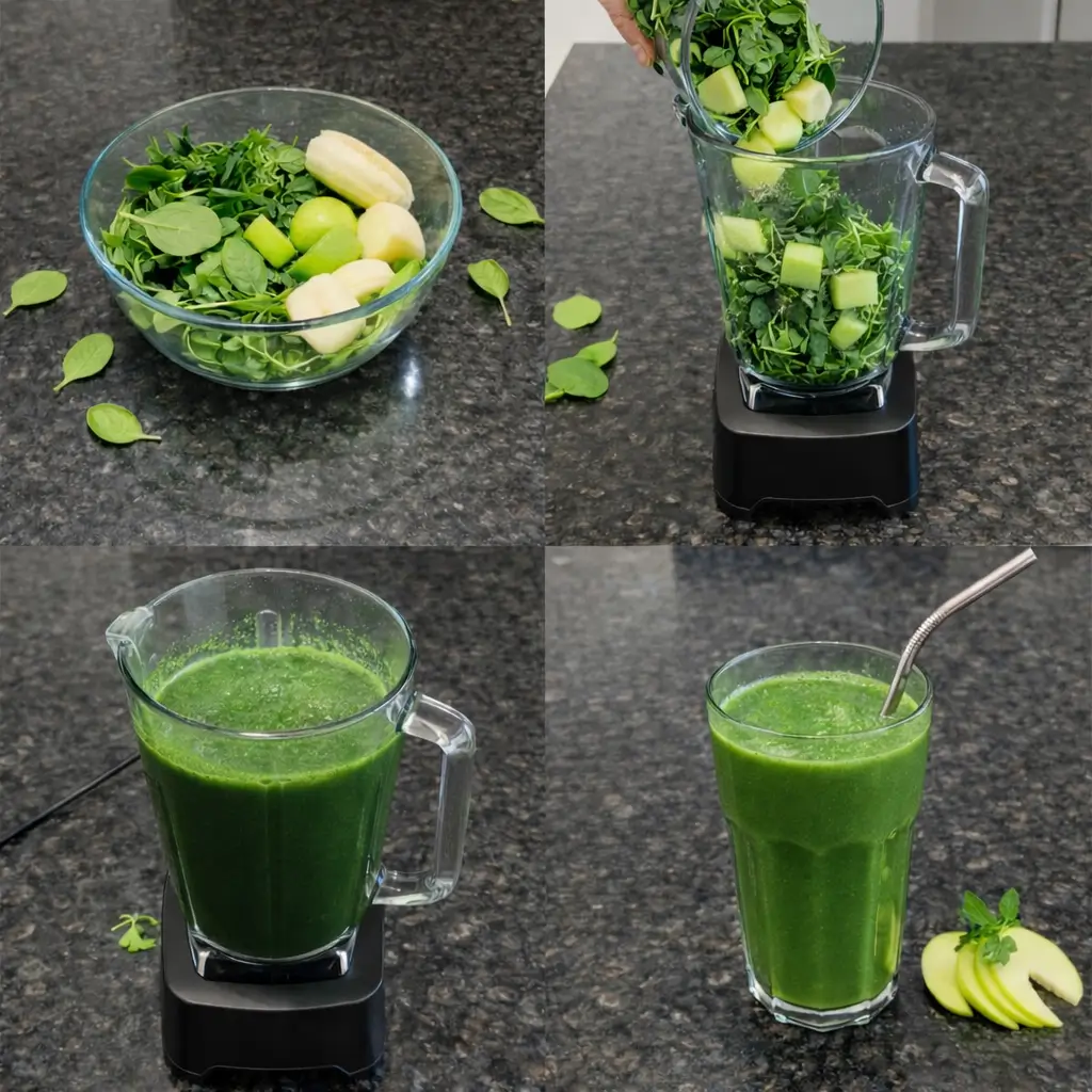 glowing-green-smoothie-ingredients Blending a glowing green smoothie for a healthy start to the day.