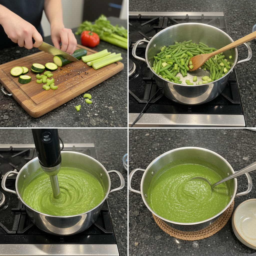 Step-by-step preparation of Bielers Blended Vegetable Soup recipe.