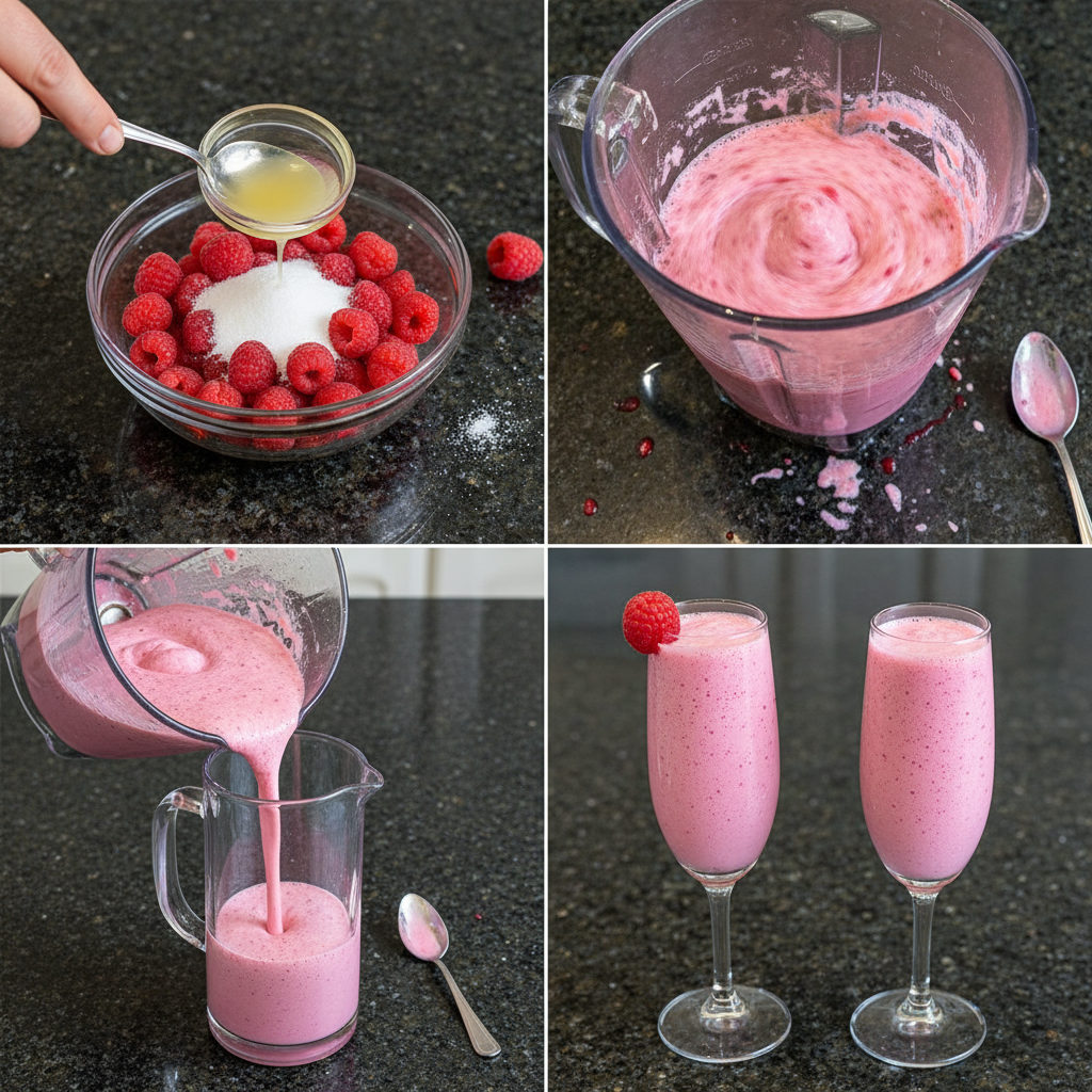 Blending the Valentine’s pink berry smoothie until smooth.