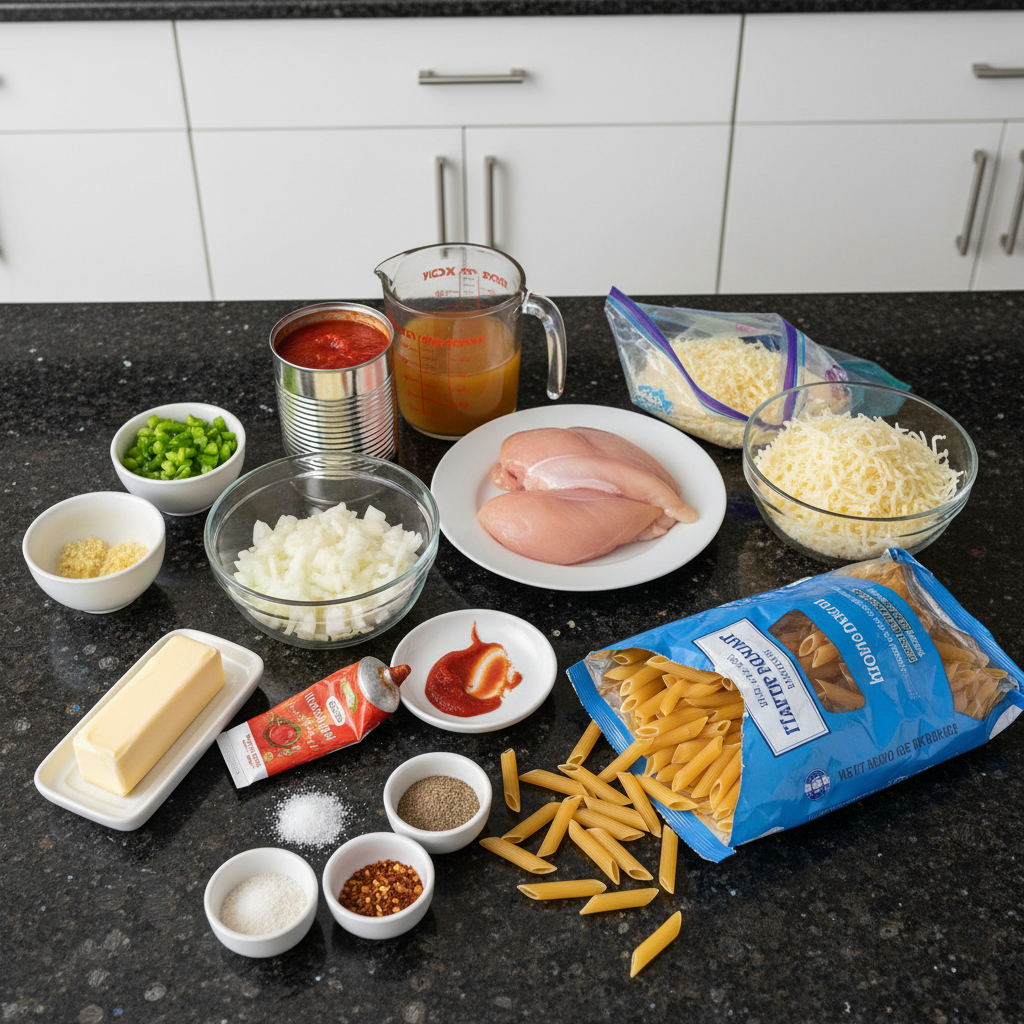 All the fresh ingredients needed to make flavorful chicken parmesan soup.