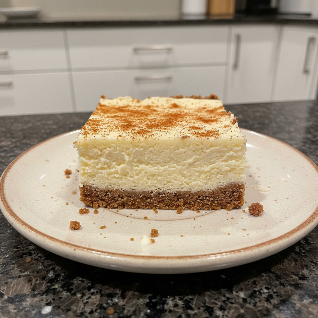 A stack of fluffy pancakes topped with banana slices, almonds, chia seeds, and maple syrup, served with a glass of orange juice.