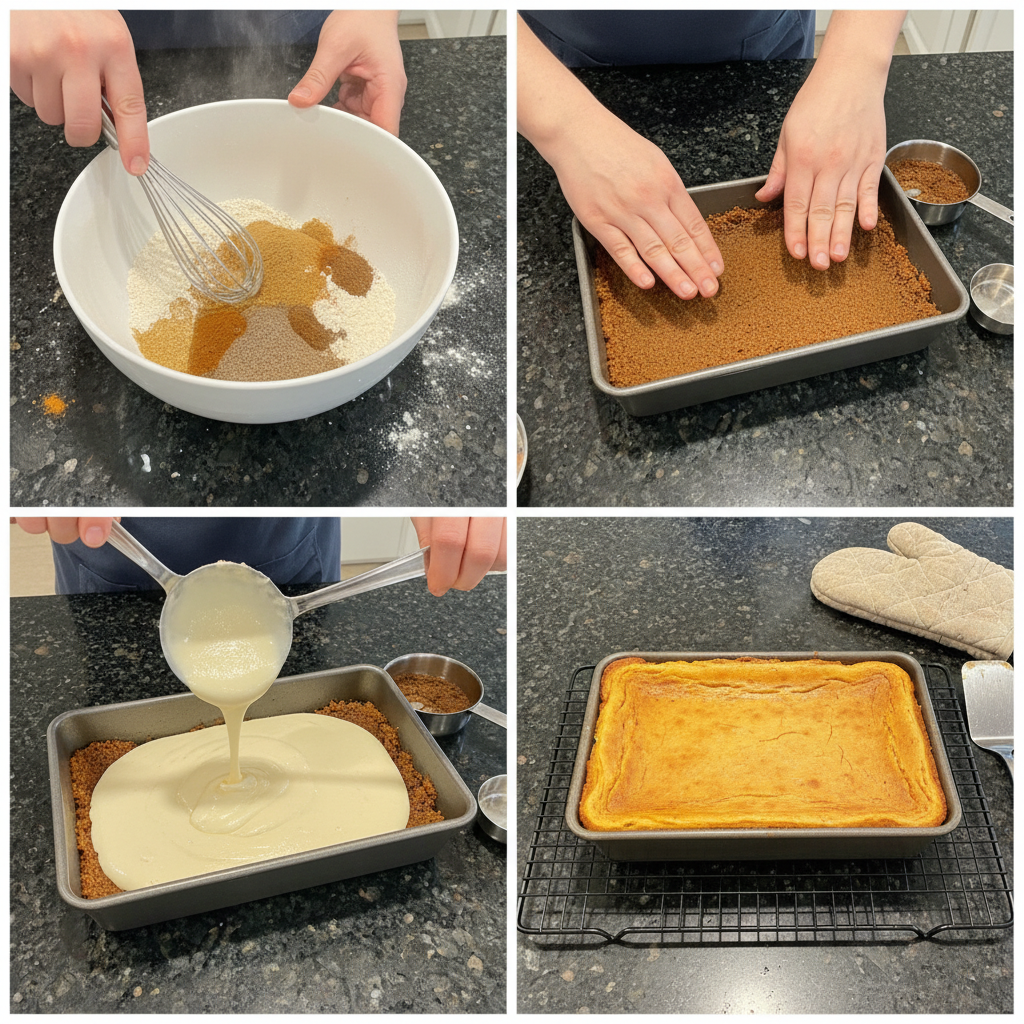 Step-by-step preparation of gingerbread cheesecake bars batter