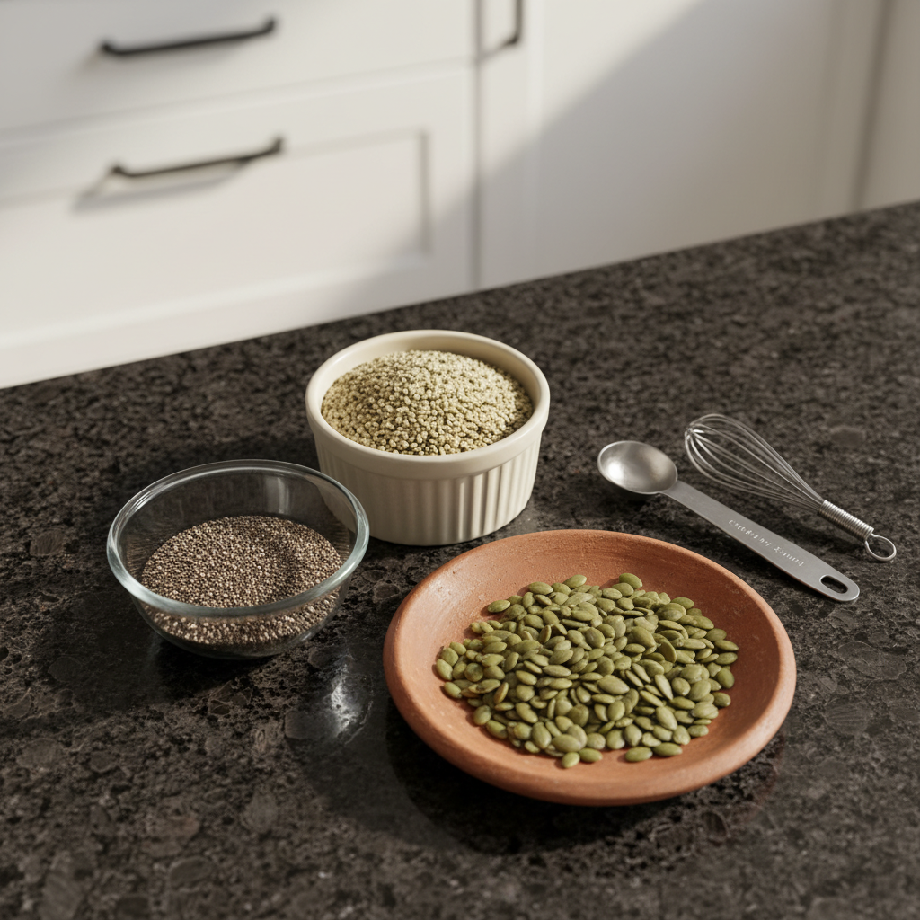 Selection of ingredients for making natural homemade protein powder.