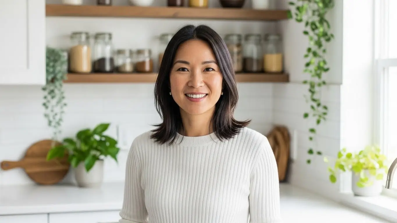 Lia Monet, creator of EasyAsMeals, smiling in a bright kitchen setting