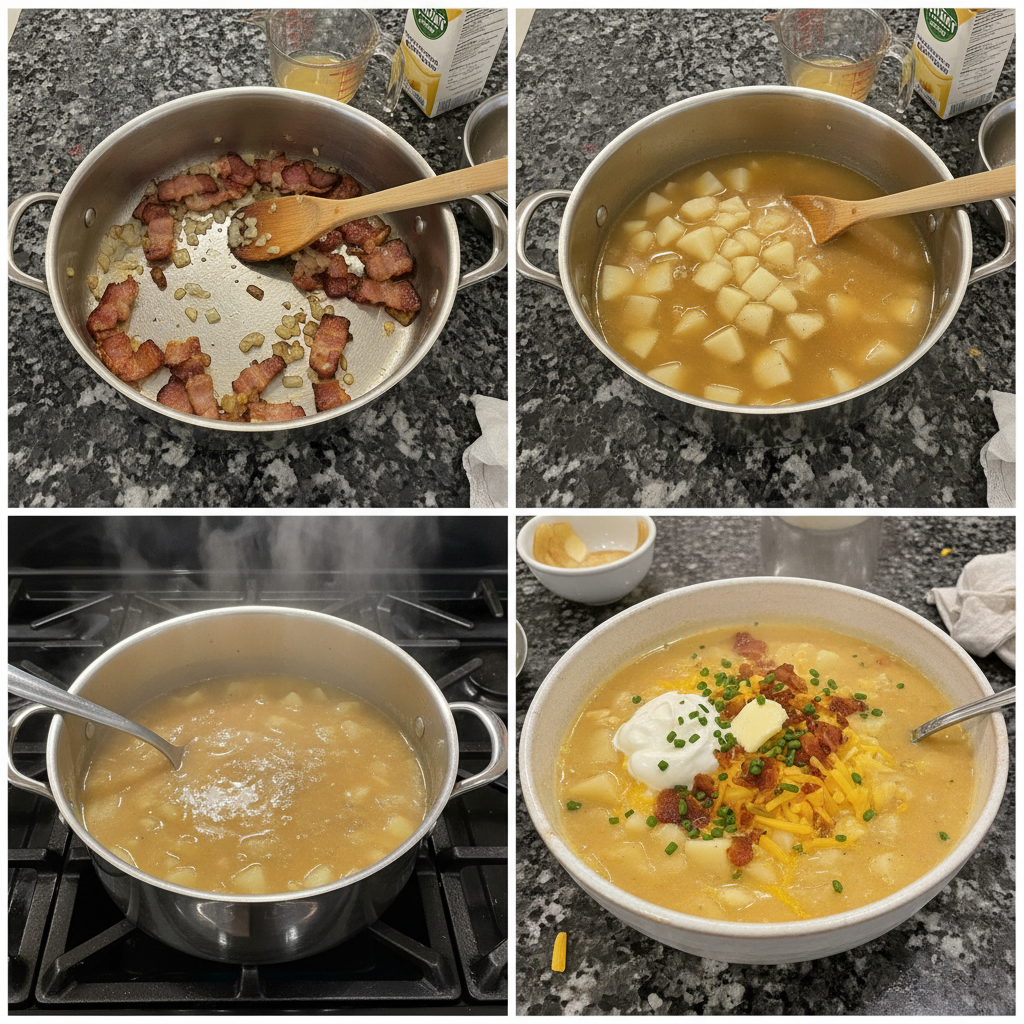 Close-up of dicing potatoes for loaded potato soup recipe.