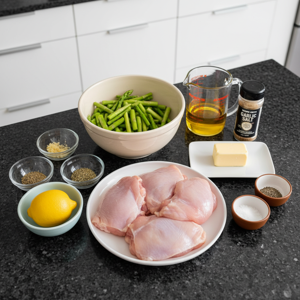 Ingredients for low carb chicken and asparagus skillet recipe.