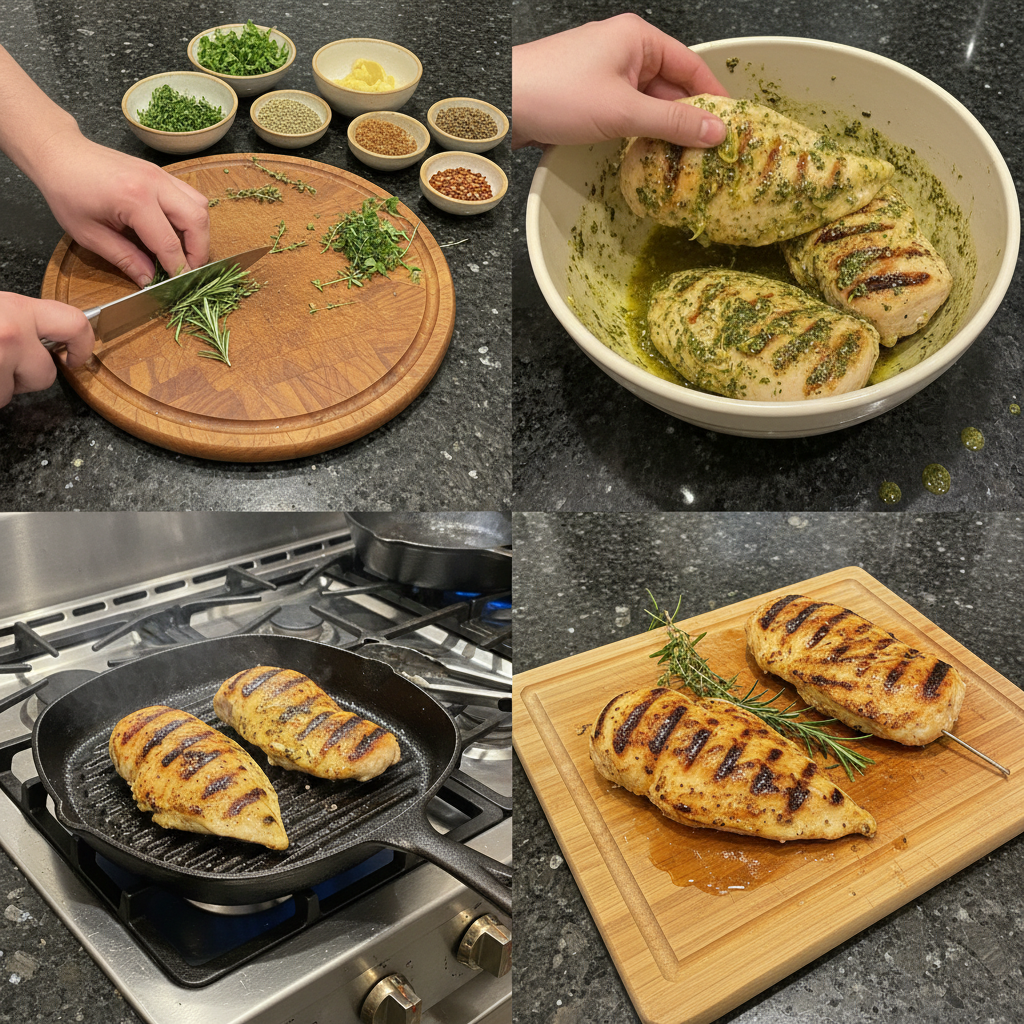 Preparing high protein Valentine’s grilled chicken with fresh herbs.
