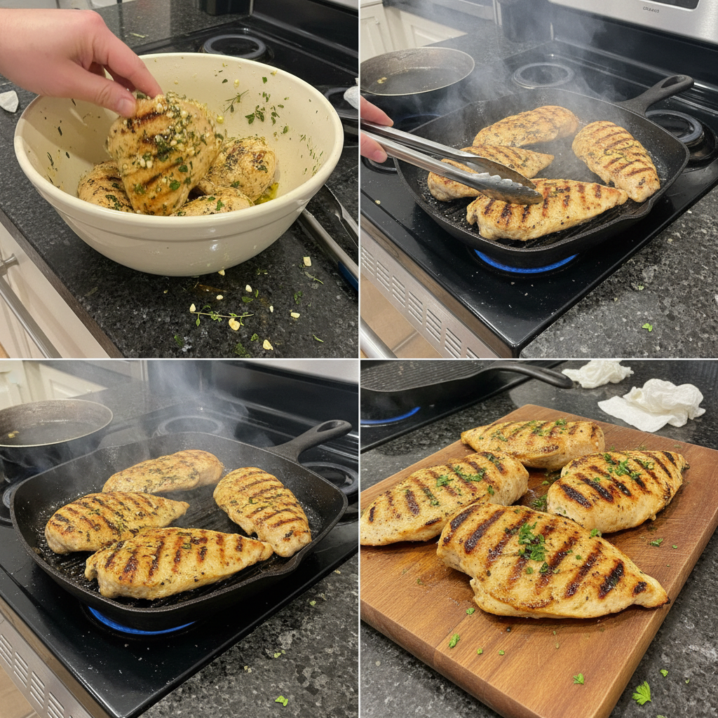 Preparing high protein Valentine’s grilled chicken with herbs.