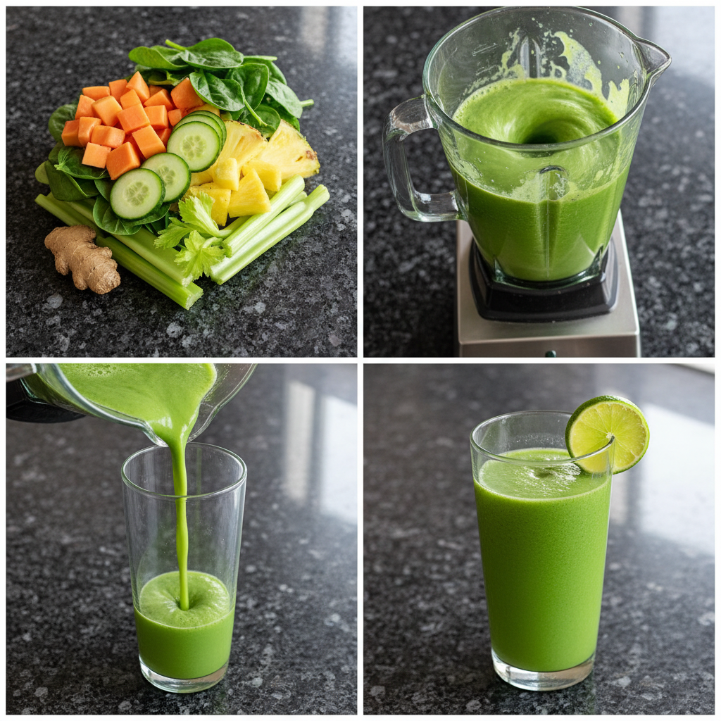 Blending a spinach papaya smoothie for breakfast.