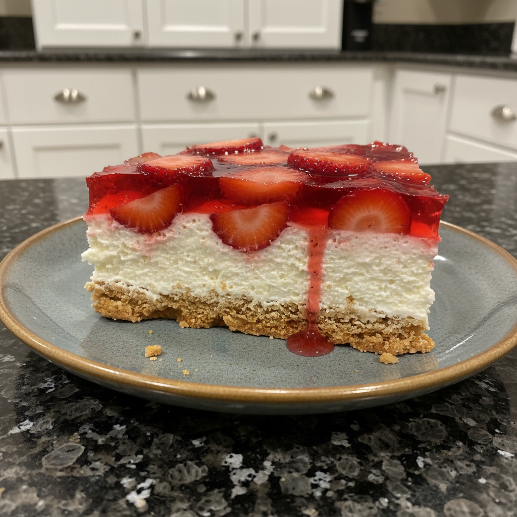 A stack of fluffy pancakes topped with banana slices, almonds, chia seeds, and maple syrup, served with a glass of orange juice.