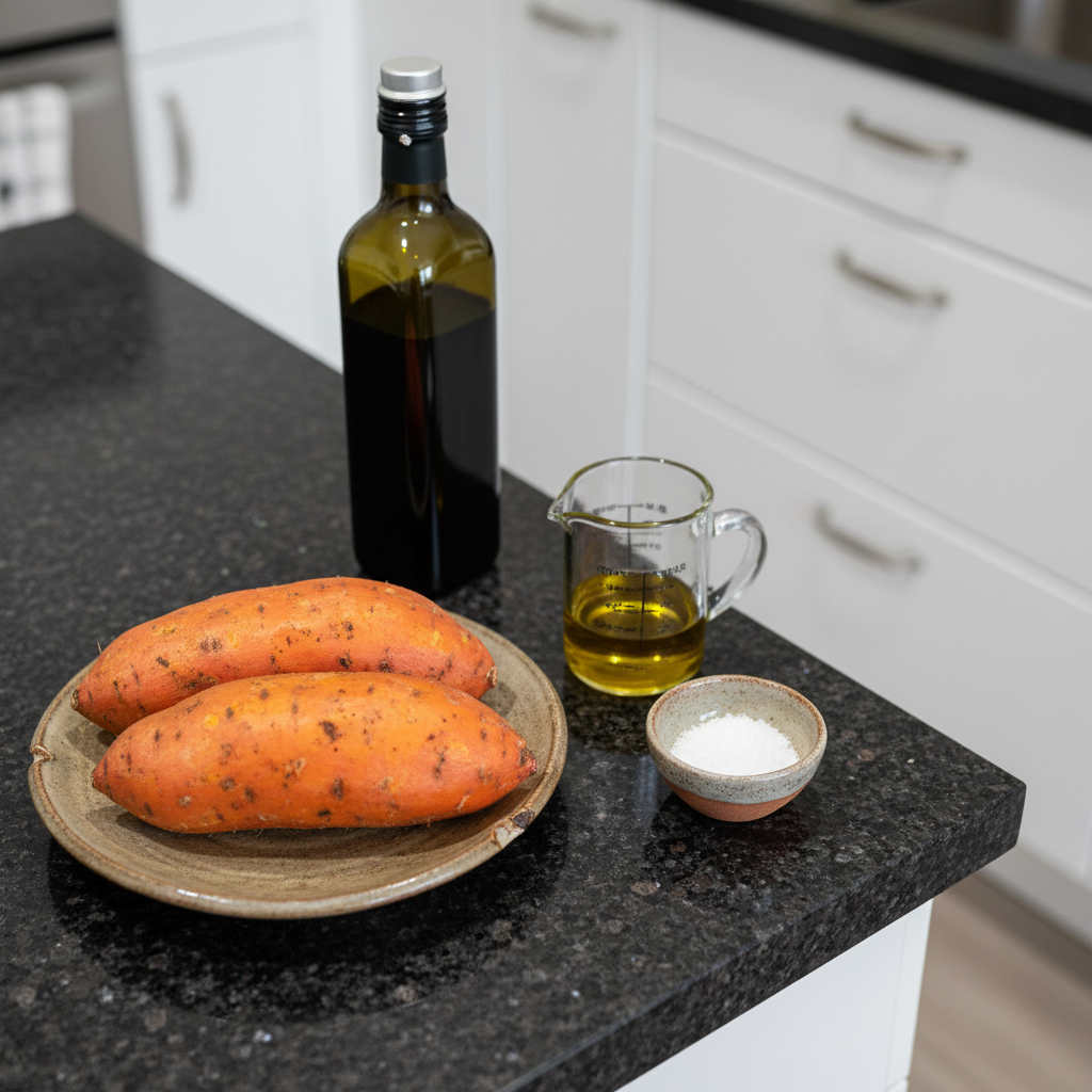 The fresh ingredients for sweet potato noodles, laid out and ready to cook.