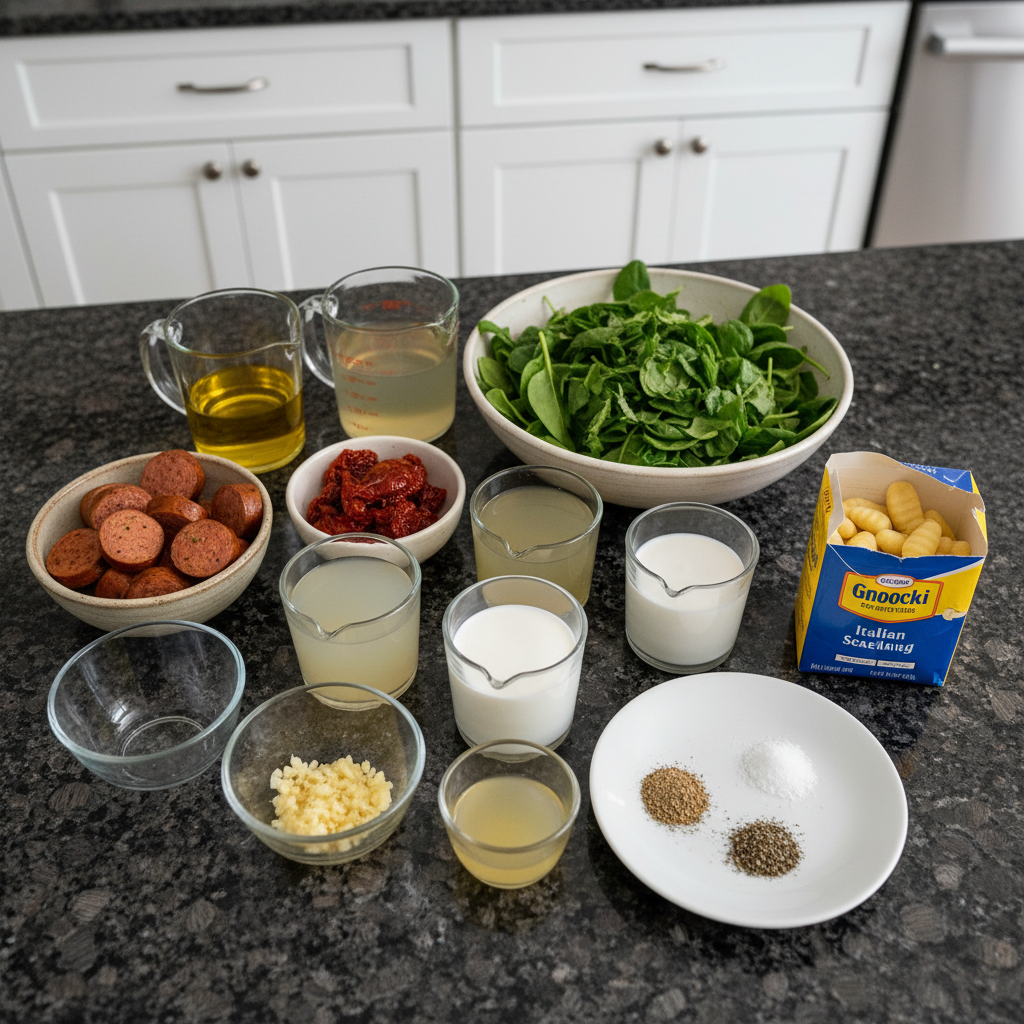 All the fresh ingredients for making Tuscan Vegan Gnocchi recipe.