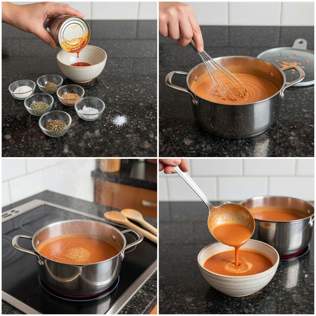 Step-by-step: blending vegan tomato soup for smooth texture.
