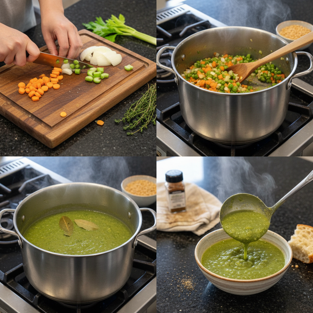 Step-by-step instructions for preparing delicious split pea soup.