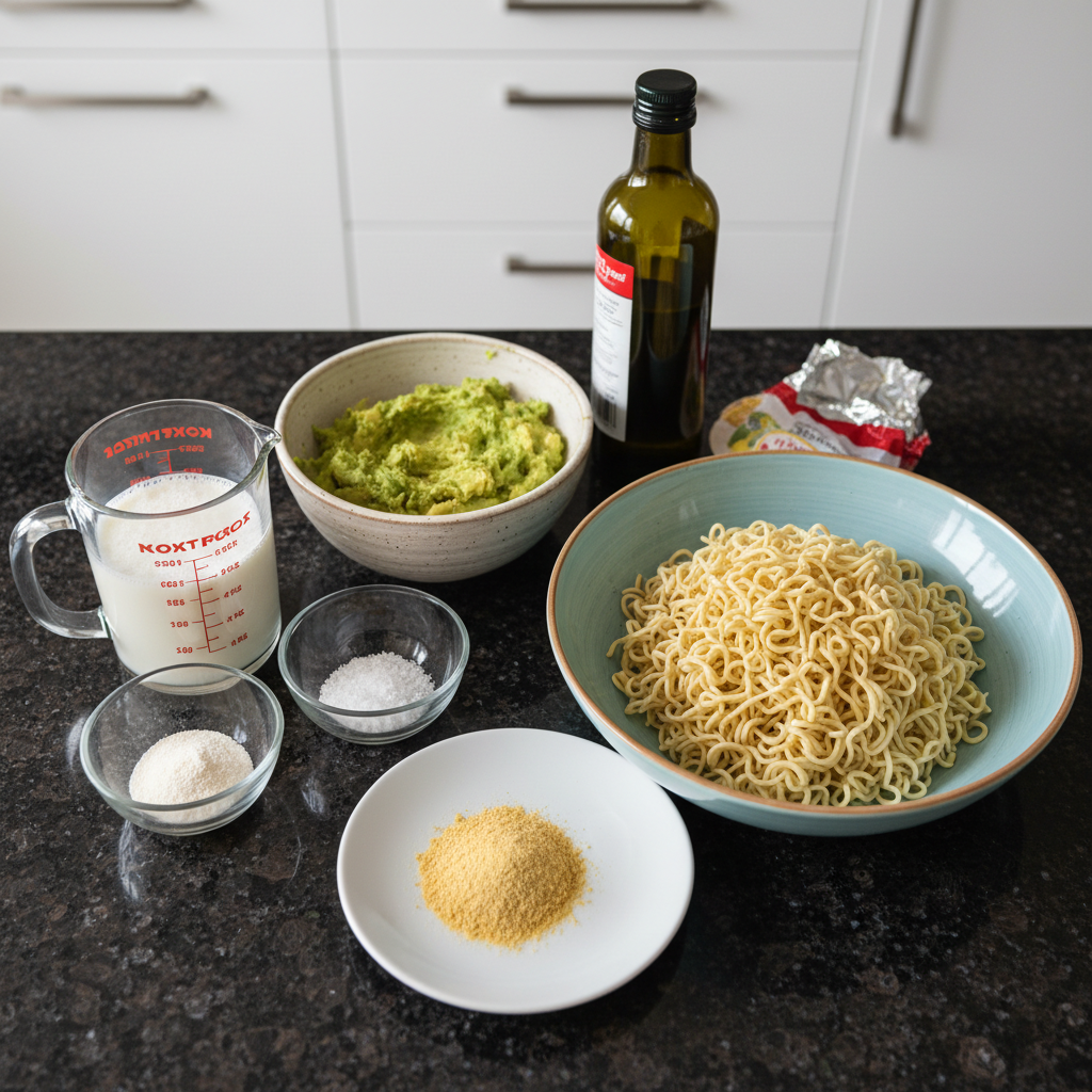 Fresh ingredients for homemade avocado alfredo sauce.