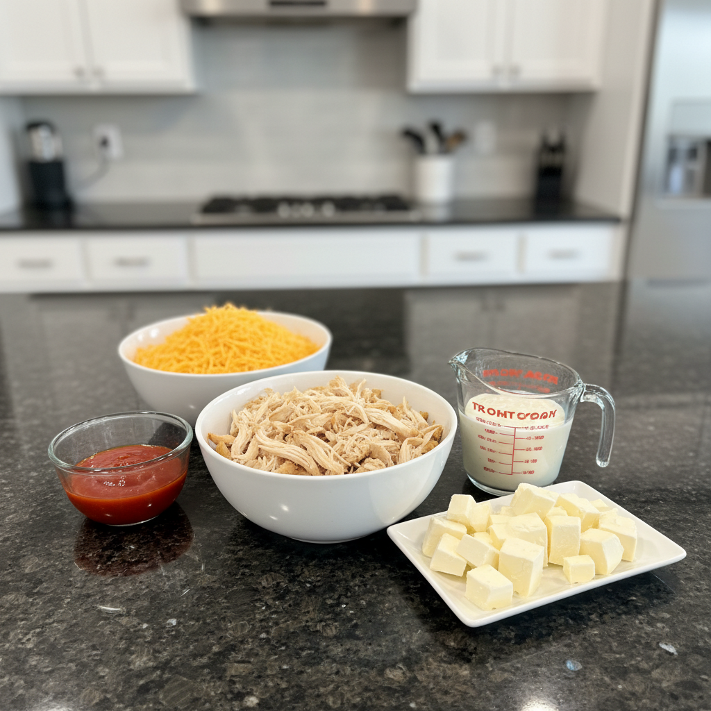 crockpot-buffalo-chicken-dip-ingredients All the ingredients needed to make delicious buffalo chicken dip.