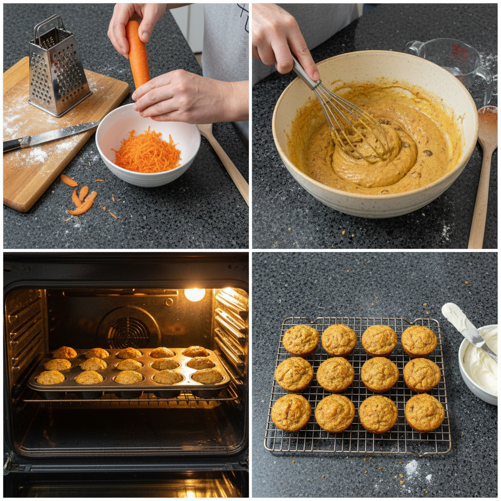 easter-carrot-cake-bites-cream-cheese-prep Step-by-step preparation of easter carrot cake with cream cheese.