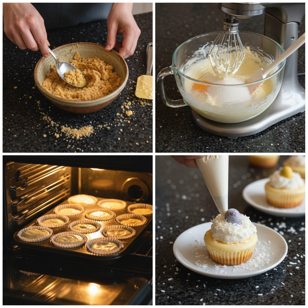 easter-egg-cheesecake-bites-mini-prep Step-by-step preparation of easter egg cheesecake bites mini.