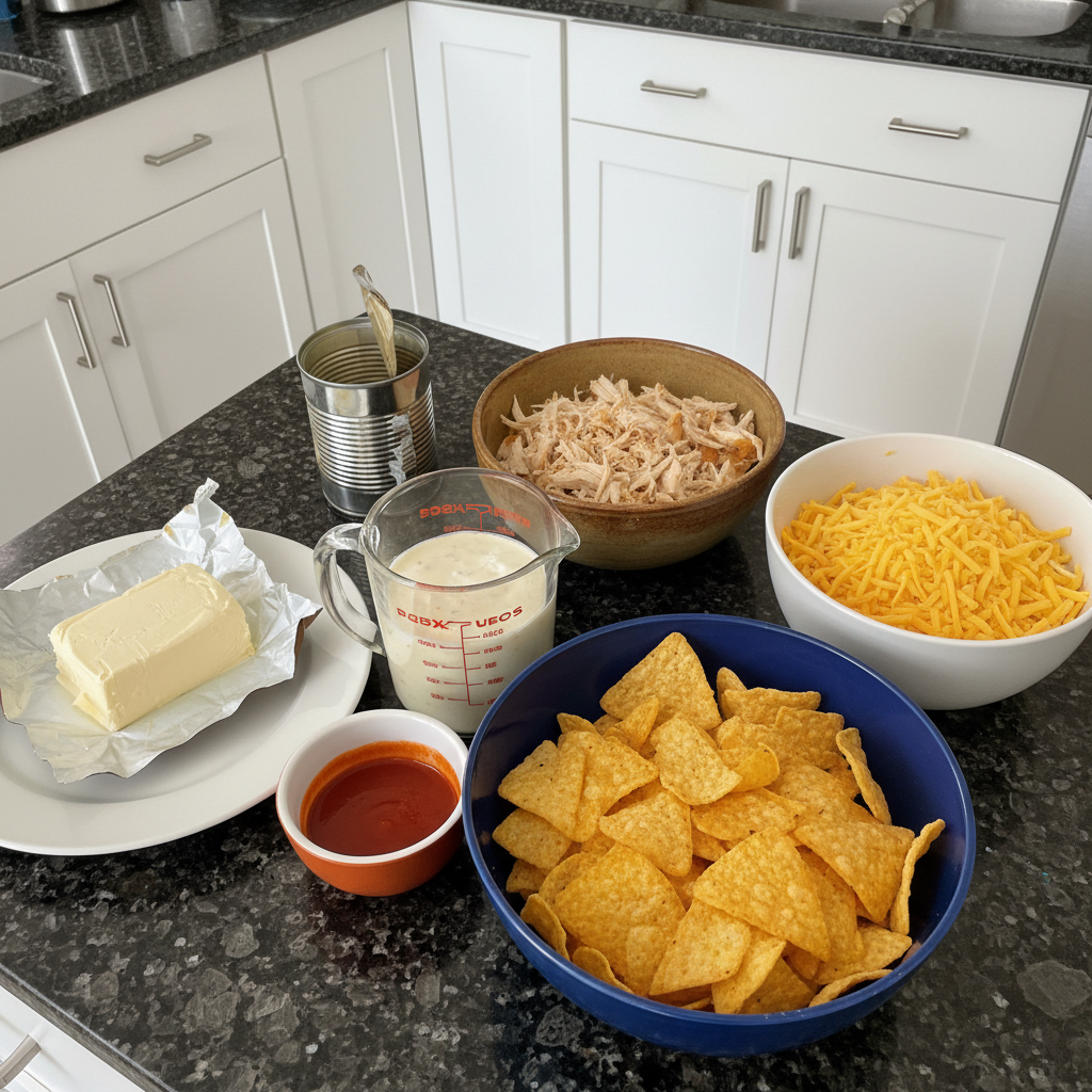 easy-buffalo-chicken-dip-ingredients All the ingredients needed to make buffalo chicken dip recipe.