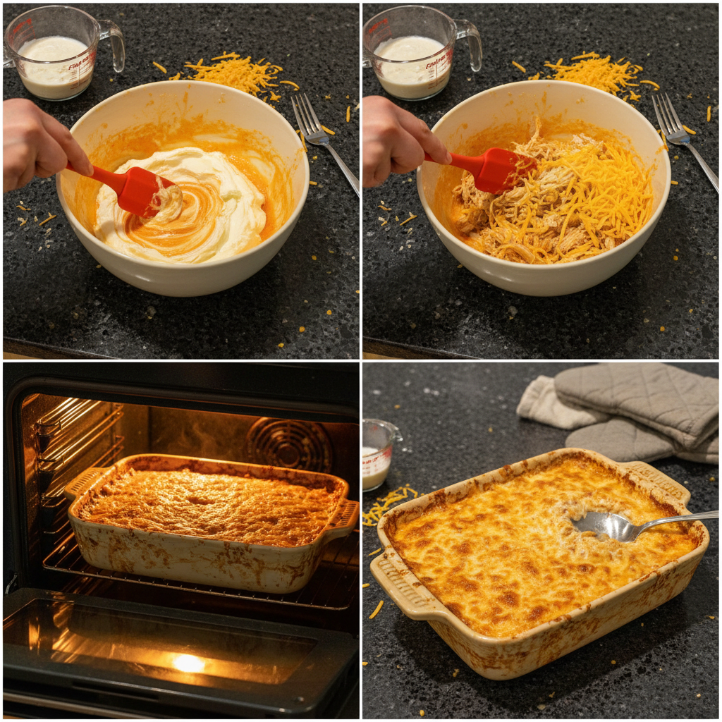 easy-buffalo-chicken-dip-prep Shredding chicken for the easy buffalo chicken dip.