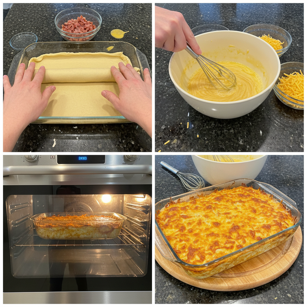 easy-crack-breakfast-casserole-prep Step-by-step images preparing the easy crack breakfast casserole.