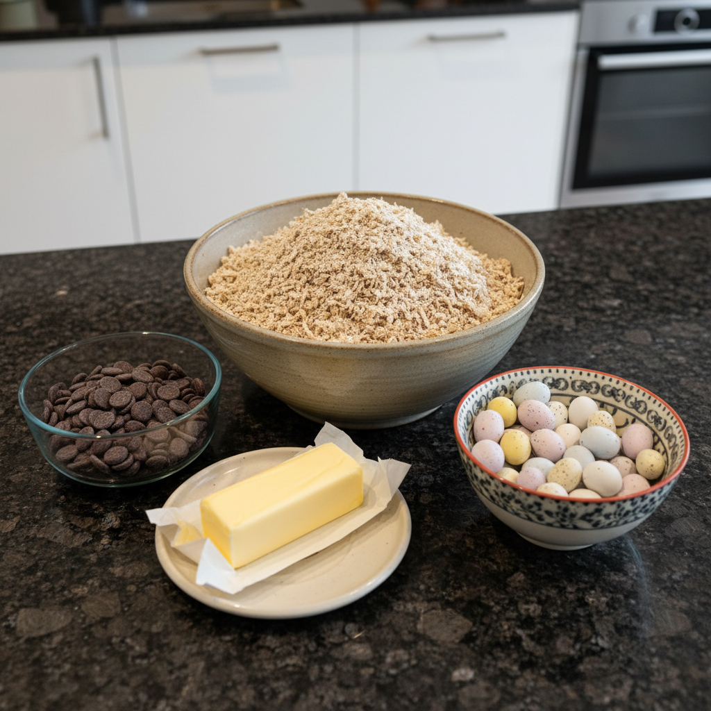 Colorful ingredients for easy Easter dessert recipes, ideal for a kids party.