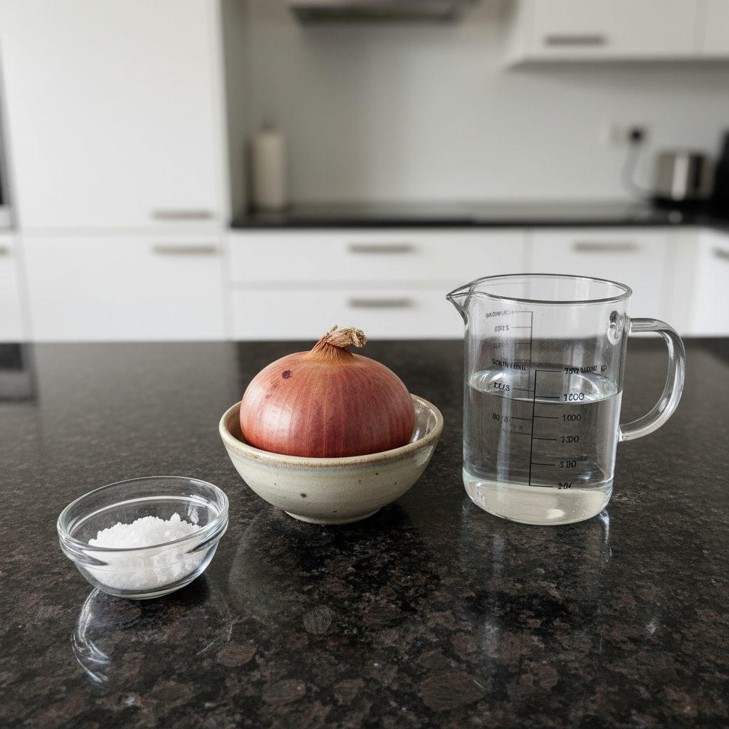 All ingredients needed to make the fermented onions recipe: onions, salt, and spices.