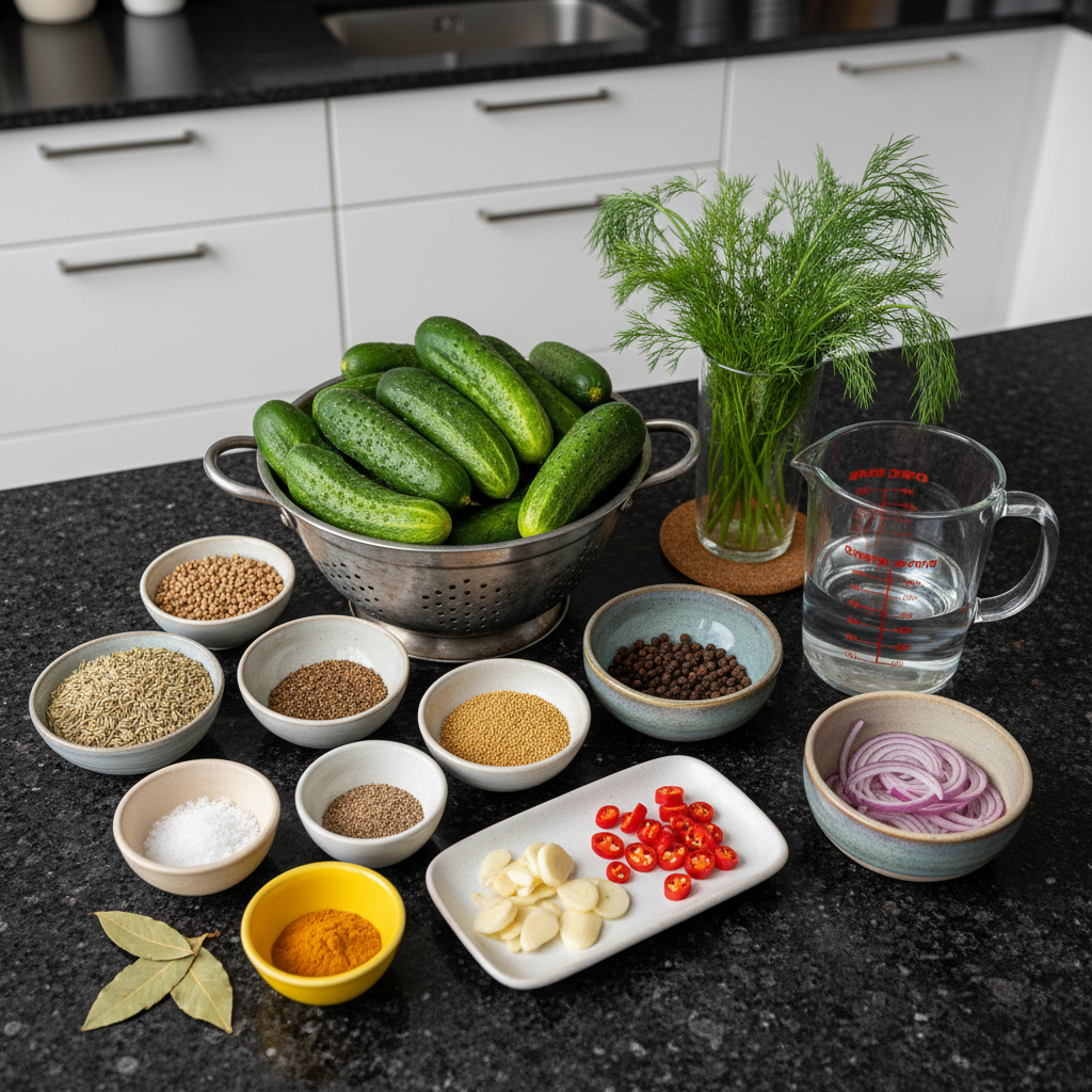 Fresh cucumbers and dill are key ingredients for making delicious fermented pickles.