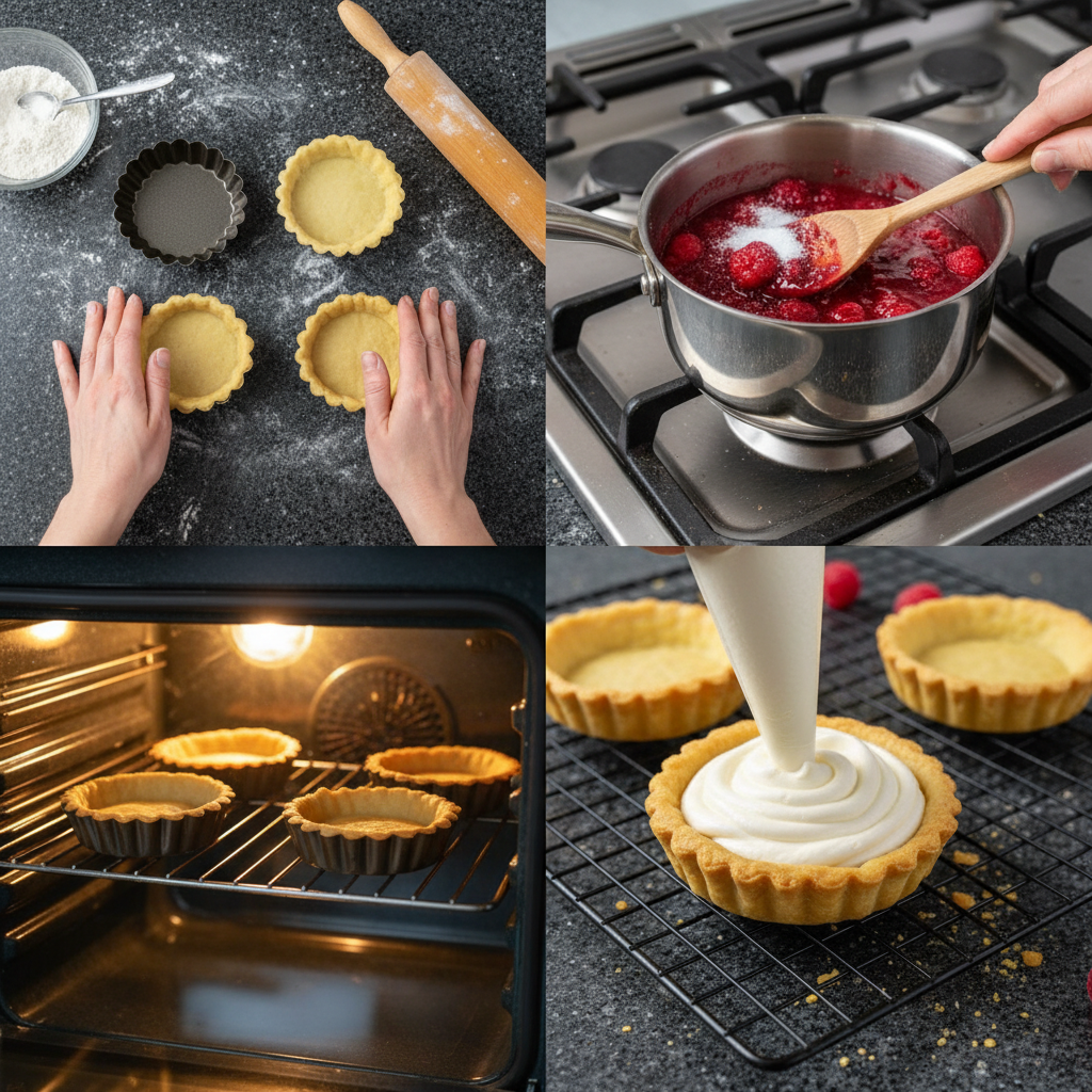Preparing the mascarpone and raspberry filling for the tart.