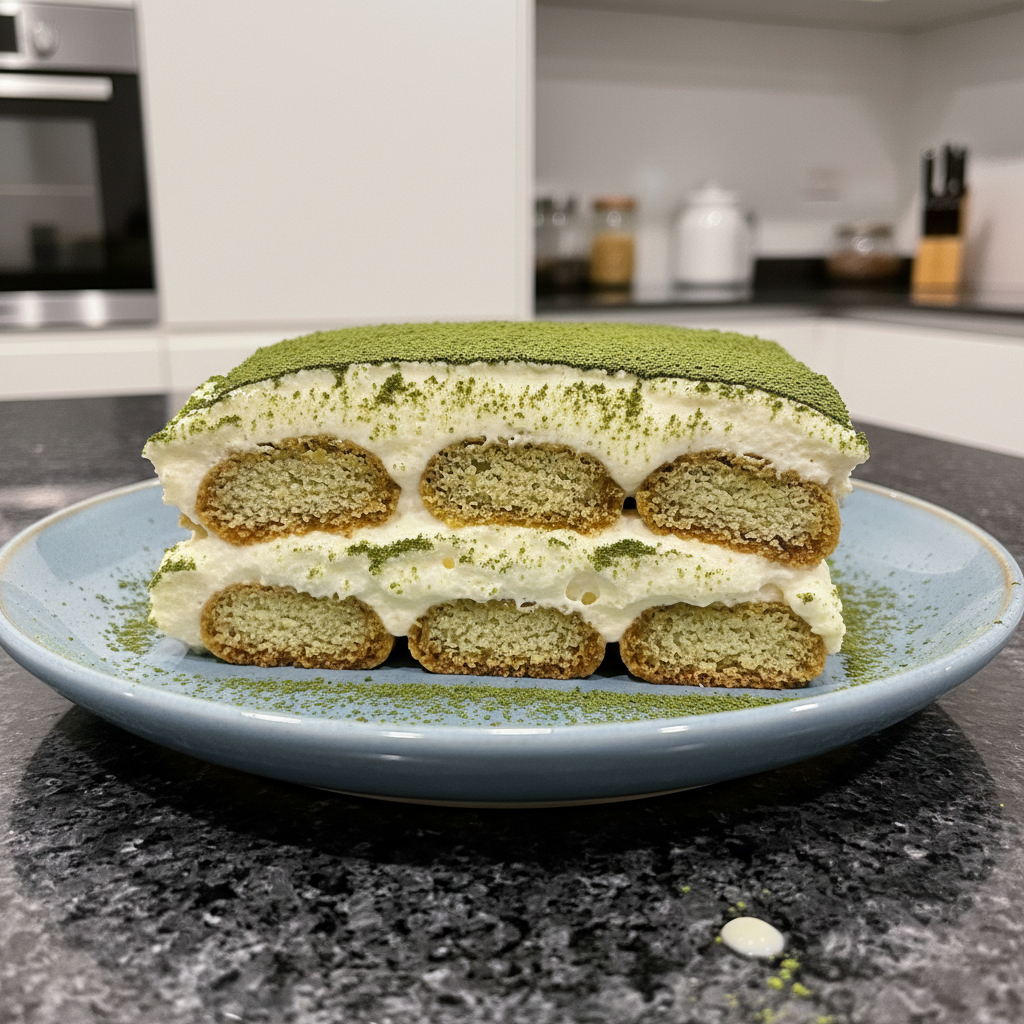 A stack of fluffy pancakes topped with banana slices, almonds, chia seeds, and maple syrup, served with a glass of orange juice.