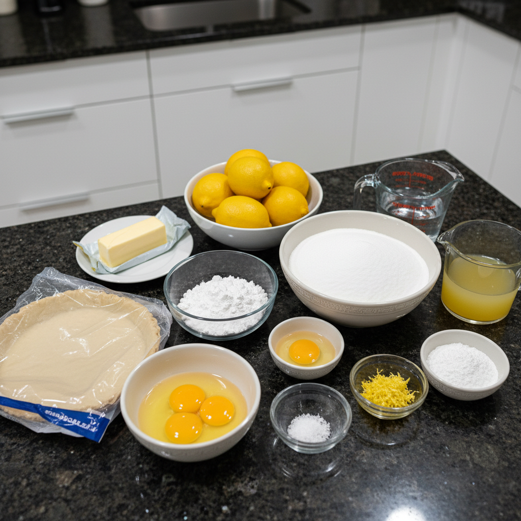 mini-lemon-flower-tarts-easter-ingredients All the mini lemon flower tarts easter ingredients laid out.