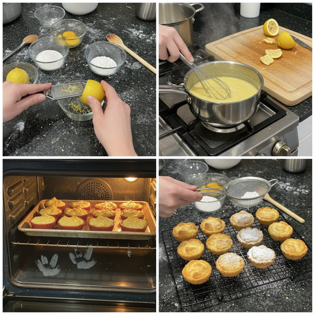 mini-lemon-flower-tarts-easter-prep Close up on preparing mini lemon flower tarts easter recipe.