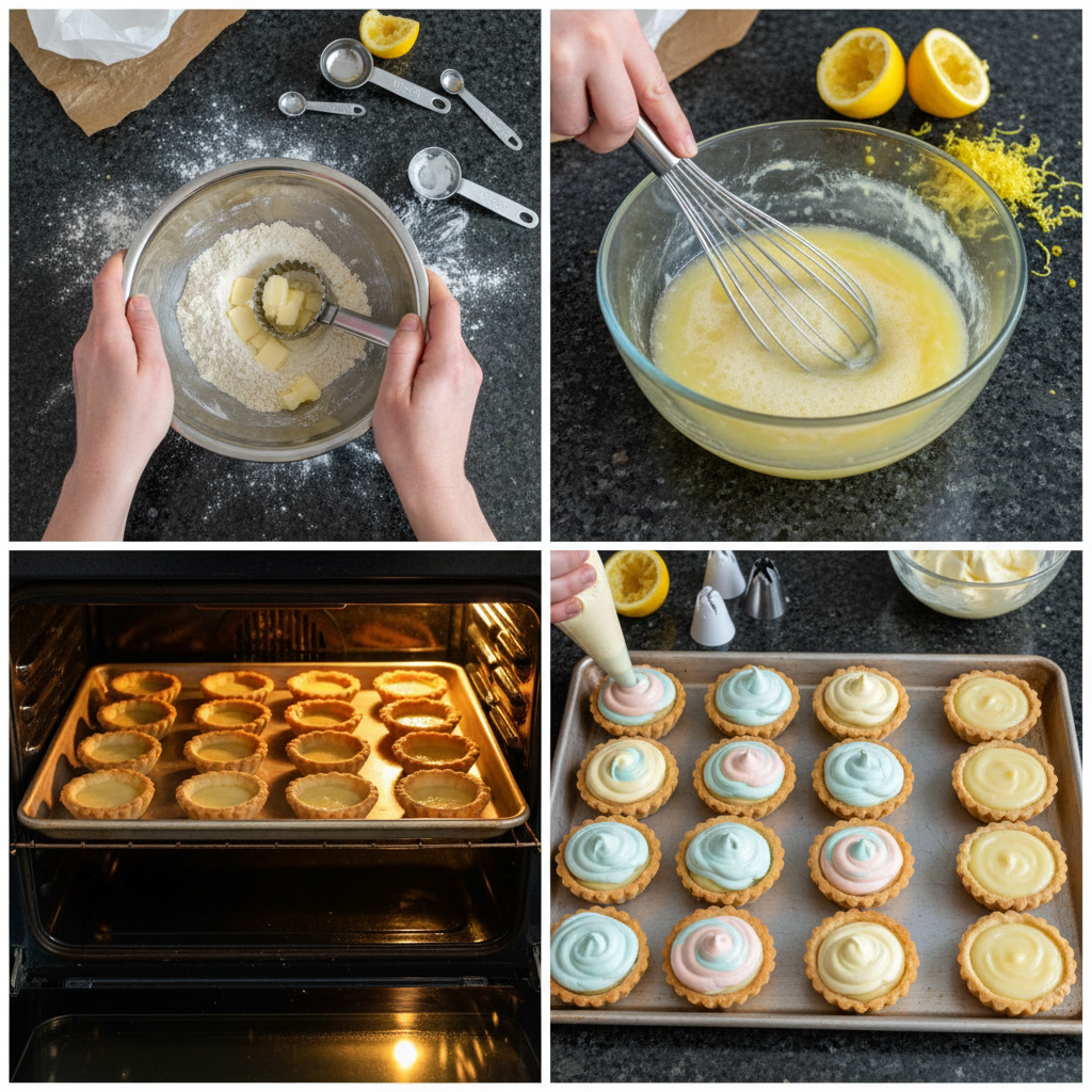 mini-lemon-tart-prep Preparing the mini lemon tart with colored meringue filling.