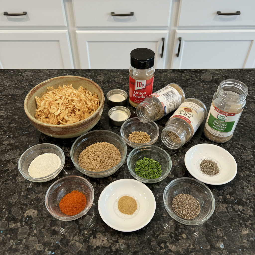 Dry ingredients needed for a delicious onion soup mix recipe.