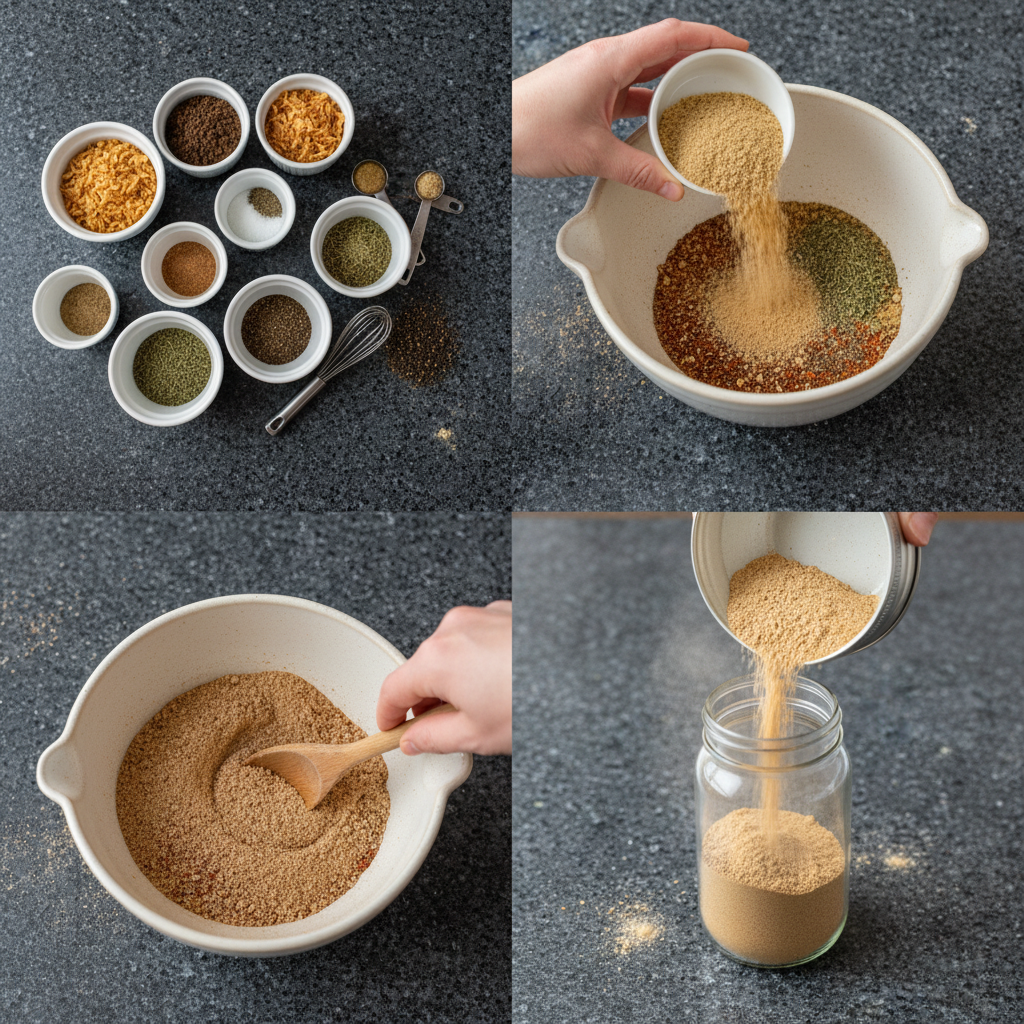 Blending the onion soup mix recipe spices together in a bowl.