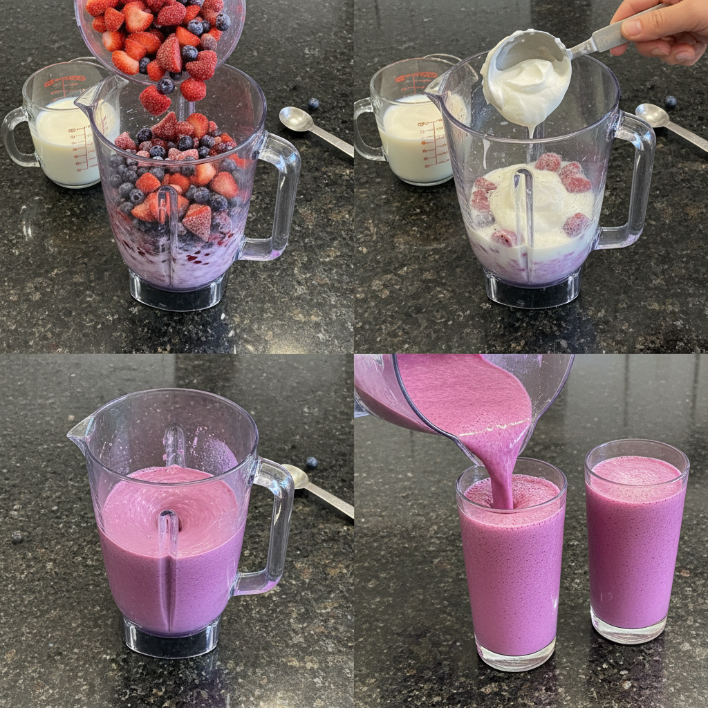 Blending a healthy berry smoothie. Follow these steps to make your own probiotic berry smoothie.