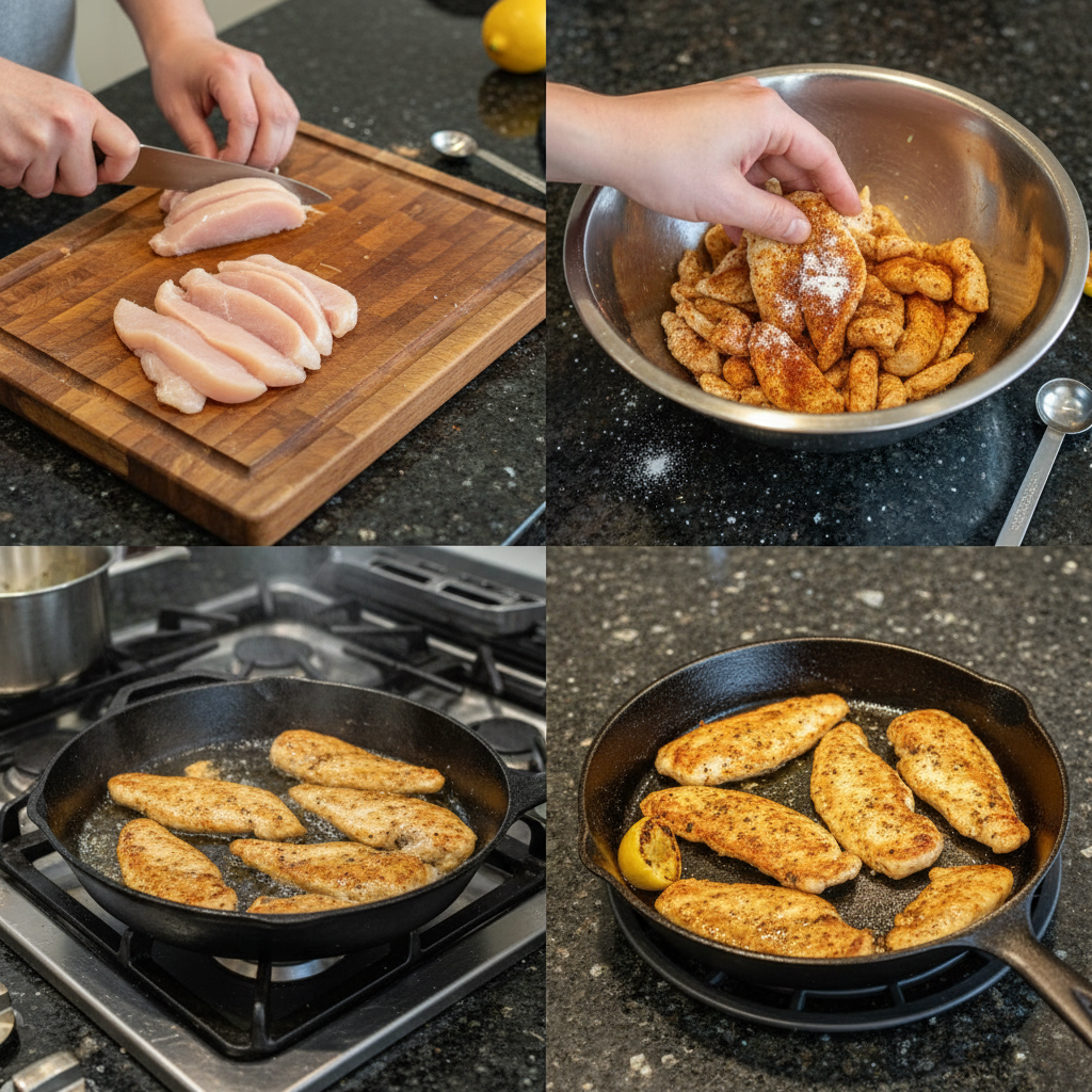 Step-by-step preparation of the thin sliced chicken breast recipe.