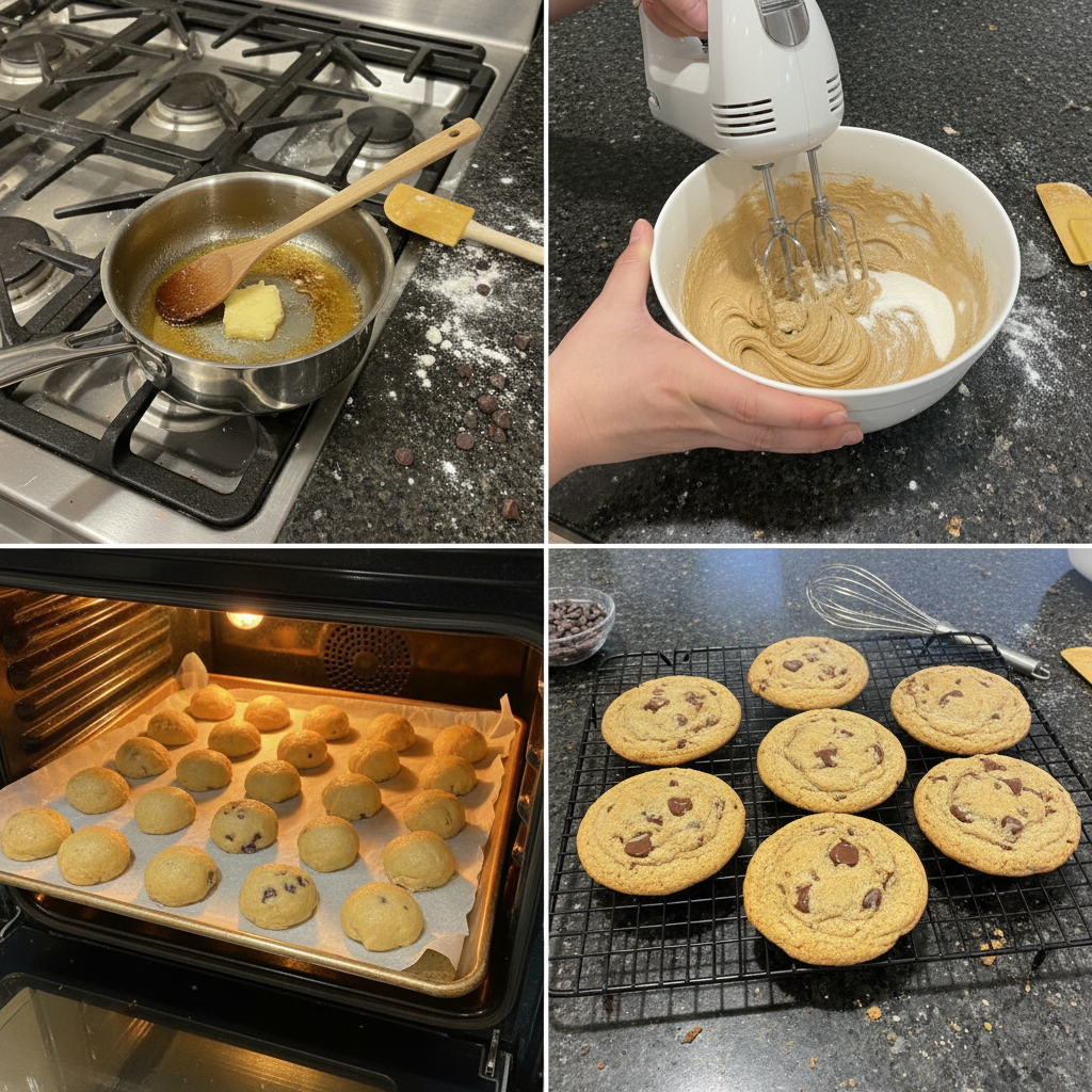 Browning butter in a saucepan for brown butter chocolate chip cookies recipe.