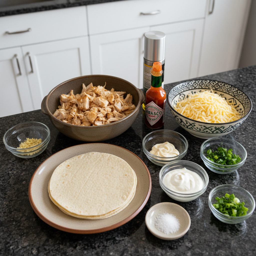 Fresh ingredients for making Cheesy Garlic Chicken Wraps.