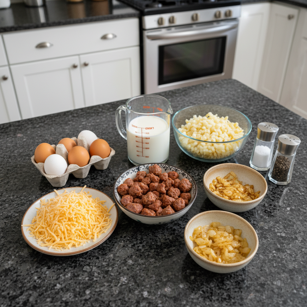 Cheesy potato casserole ingredients ready to mix
