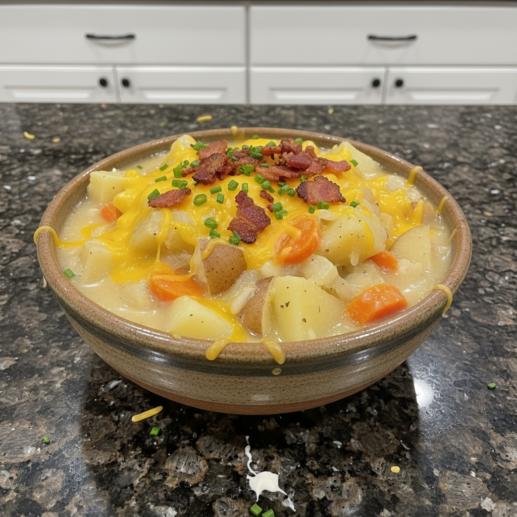 Creamy Crockpot Potato Soup with Roasted Garlic Oil