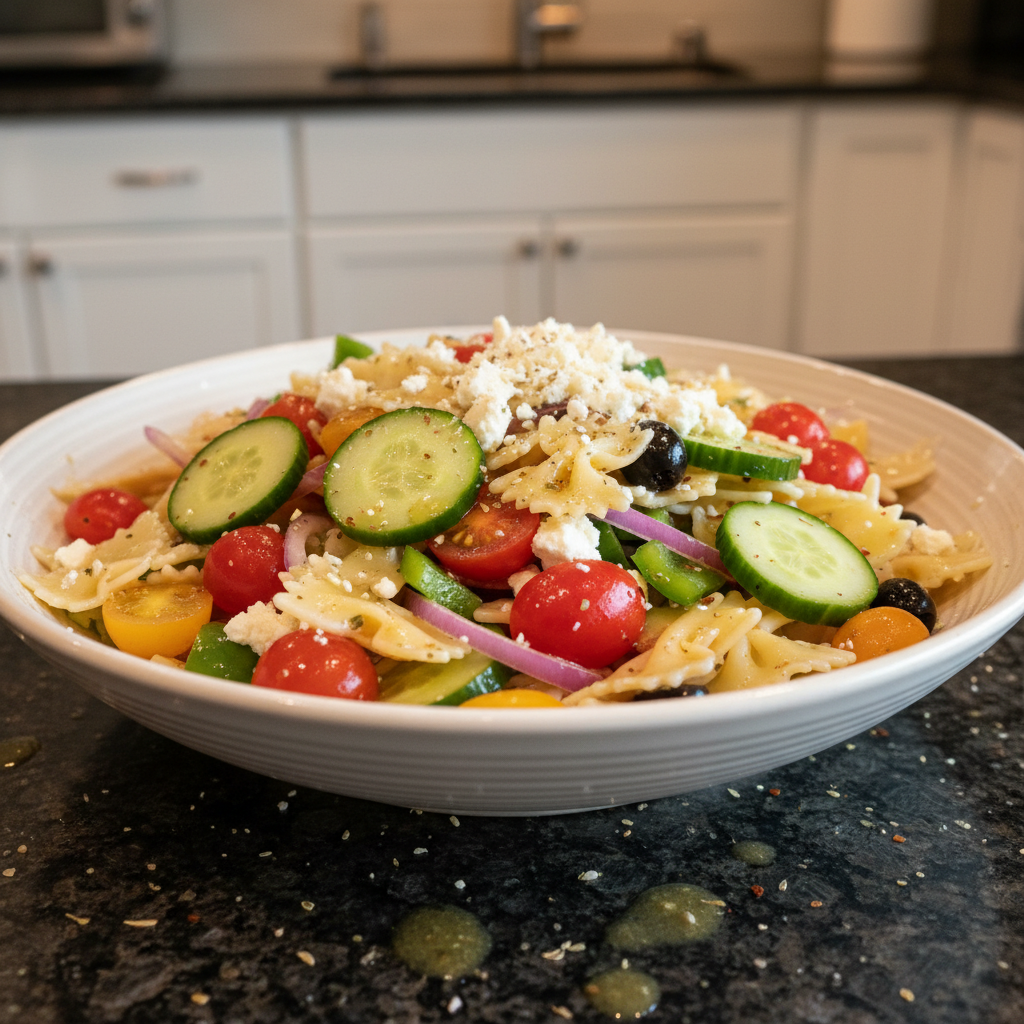 Greek Pasta Salad Recipe with Grilled Halloumi