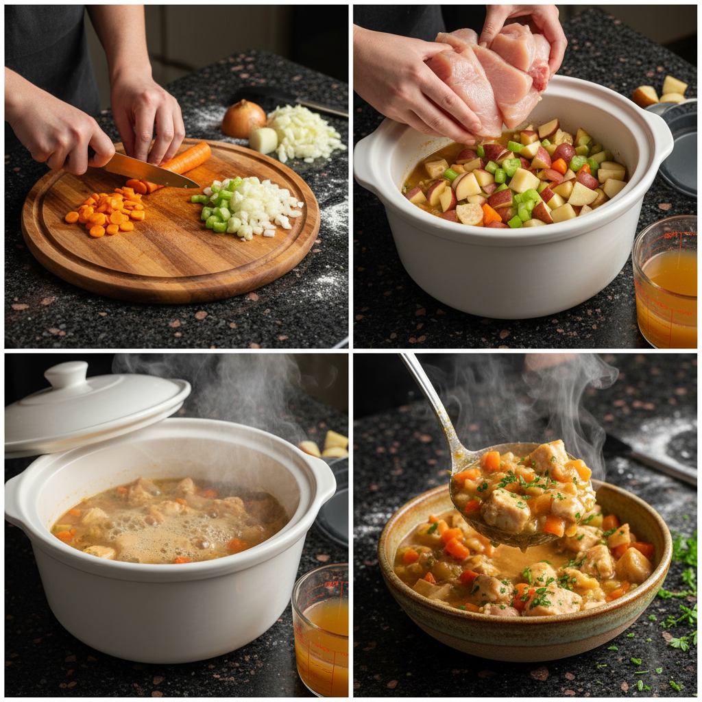 Easy steps to prepare this healthy crockpot recipe, showing key actions.